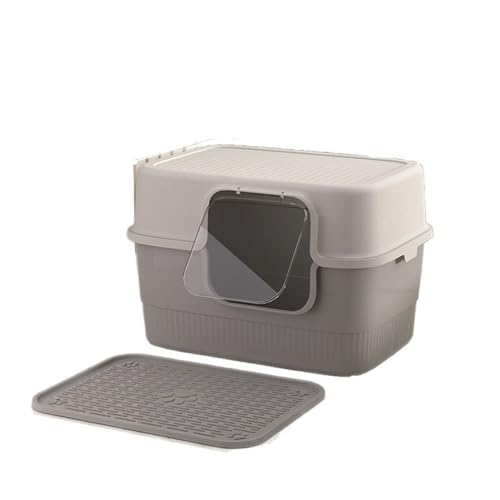 vollständig geschlossene Katzentoilette mit Deckel, abgedecktes Katzentoilettengehäuse, Geruchskontrolle, leicht zu reinigen, Katzennäpfe und Katzentoiletten(Grau) von EasyBuyCat