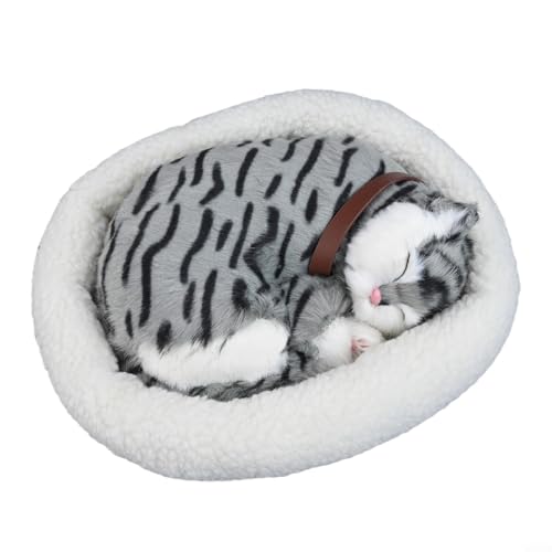 EasyByMall Realistische Plüsch-Katzenpuppe mit weichem Material, ansprechendes pädagogisches Werkzeug und schönem Raumakzent (grau gestreifte Katzen) von EasyByMall