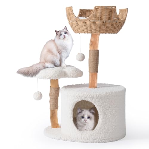 Easyego Moderner Kratzbaum, ästhetischer Holz-Katzenbaumturm für große Katzen, Luxus-Katzenhütte mit Kratzbäumen und Blumenplattformen, Katzenmöbel von Easyego, Weiß Easyego Moderner Kratzbaum, ästhetischer Holz-Katzenbaumturm für große Katzen, Luxus-Katzenhütte mit Kratzbäumen und Blumenplattformen, Katzenmöbel von Easyego, Weiß von Easyego