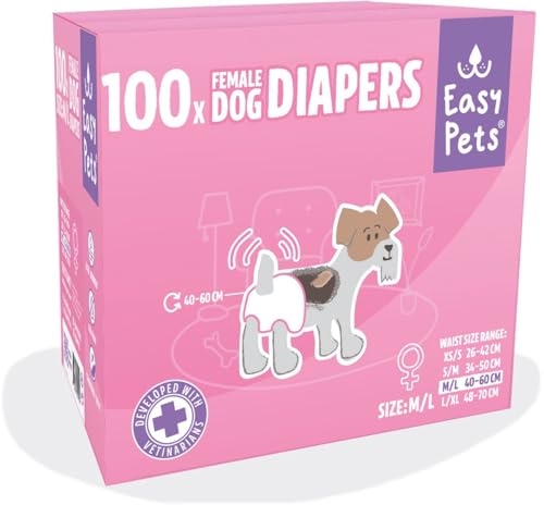EasyPets Hundewindeln für Hündinnen – Einwegwindeln für Hunde – Läufigkeitshöschen & Inkontinenzhöschen – Atmungsaktiv & Bequem – 100 Stück – Größen M/L von Easypets