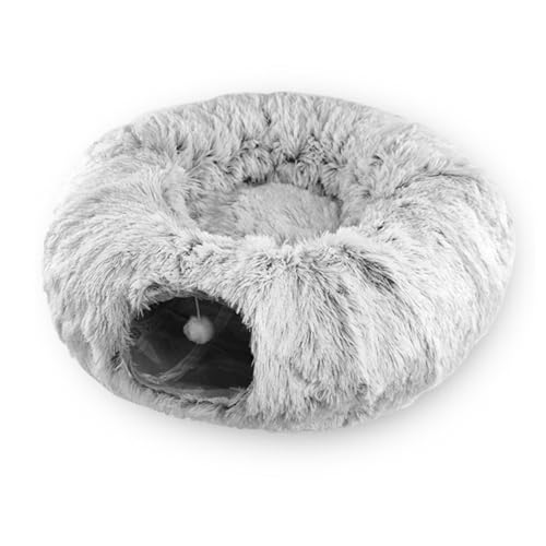 Tunnelbett für Katzen, Tunnel für Katzen, mit Matte, Kreisform, Donut-Tunnelbett, weich, faltbar, waschbar, abnehmbar, mit Spielball, Katzenspielzeug, Katzenzubehör (80 x 25 cm) von Easytech