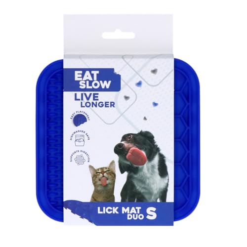 Eat Slow Live Longer Duo Leckmatte - 15 x 15 cm - Quadratisch - Schnüffelmatte - Anti-Schnüffelmatte - Slowfeeder - 100% Silikon - Spülmaschinenfest - Größe S - Blau von Eat Slow Live Longer