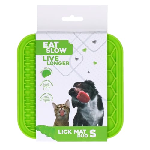 Eat Slow Live Longer Duo Leckmatte - 15 x 15 cm - Quadratisch - Schnüffelmatte - Anti-Schnüffelmatte - Slowfeeder - 100% Silikon - Spülmaschinenfest - Größe S - Grün von Eat Slow Live Longer