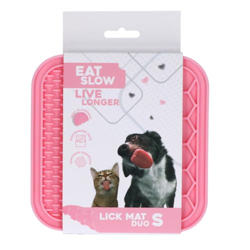 Eat Slow Live Longer Duo Leckmatte - 15 x 15 cm - Quadratisch - Schnüffelmatte - Anti-Schnüffelmatte - Slowfeeder - 100% Silikon - Spülmaschinenfest - Größe S - Rosa von Eat Slow Live Longer