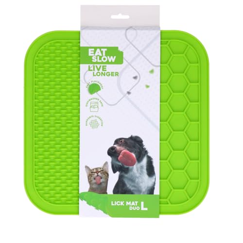 Eat Slow Live Longer Duo Leckmatte - 30 x 30 cm - Quadratisch - Schnüffelmatte - Anti-Schnüffelmatte - Slowfeeder - 100% Silikon - Spülmaschinenfest - Größe L - Antischlingnapf - Grün Eat Slow Live Longer Duo Leckmatte - 30 x 30 cm - Quadratisch - Schnüffelmatte - Anti-Schnüffelmatte - Slowfeeder - 100% Silikon - Spülmaschinenfest - Größe L - Antischlingnapf - Grün von Eat Slow Live Longer