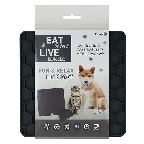 Eat Slow Live Longer Fun & Relax Leckmatte - Leckmatte für Hunde - Anti-Kau-Napf - Langsame Fütterung - Einfach überall zu platzieren - Herausforderung für Ihr Haustier - Grau - L23xB19xH1 cm von Eat Slow Live Longer