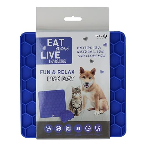 Eat Slow Live Longer Fun & Relax Leckmatte - Leckmatte für Hunde - Anti-Kau-Schale - Langsame Fütterung - Einfach überall zu platzieren - Leckteller für Haustiere - Blau - L23xB19xH1 cm von Eat Slow Live Longer