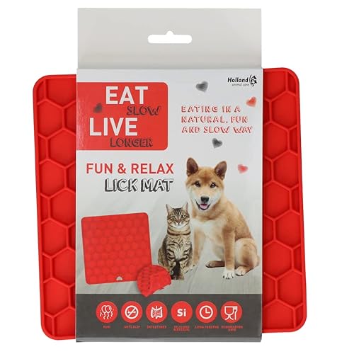 Eat Slow Live Longer Fun & Relax Leckmatte - Leckmatte für Hunde - Anti-Kau-Schale - Langsame Fütterung - Einfach überall zu platzieren - Herausforderung für Ihr Haustier - Rot - L23xB19cH1 cm von Eat Slow Live Longer