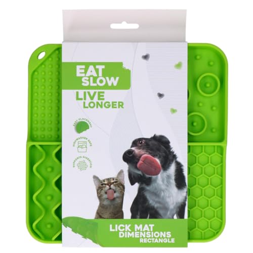 Eat Slow Live Longer Leckmatte - 21 x 21 cm - Quadratisch - Schnüffelmatte - Anti-Schnüffelmatte - Slowfeeder - Ablenkung - Hunde und Katzen - 100% Silikon - Spülmaschinenfest - Grün von Eat Slow Live Longer