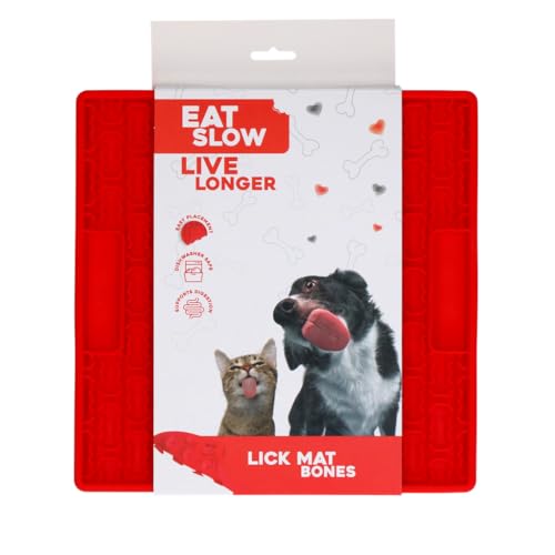 Eat Slow Live Longer Leckmatte - 21 x 21 cm - Quadratisch - Schnüffelmatte - Anti-Schnüffelmatte - Slowfeeder - Ablenkung - Hunde und Katzen - für Schmiermittel, Brocken und Süßigkeiten - Knochenmuste von Eat Slow Live Longer