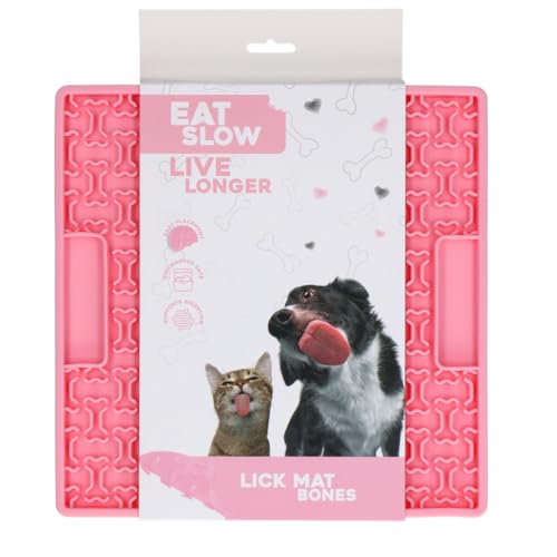 Eat Slow Live Longer Leckmatte - 21 x 21 cm - Quadratisch - Schnüffelmatte - Slowfeeder - Ablenkung - Hunde und Katzen - für Schmiermittel und Brocken - Knochenmuste - Rosa Eat Slow Live Longer Leckmatte - 21 x 21 cm - Quadratisch - Schnüffelmatte - Slowfeeder - Ablenkung - Hunde und Katzen - für Schmiermittel und Brocken - Knochenmuste - Rosa von Eat Slow Live Longer