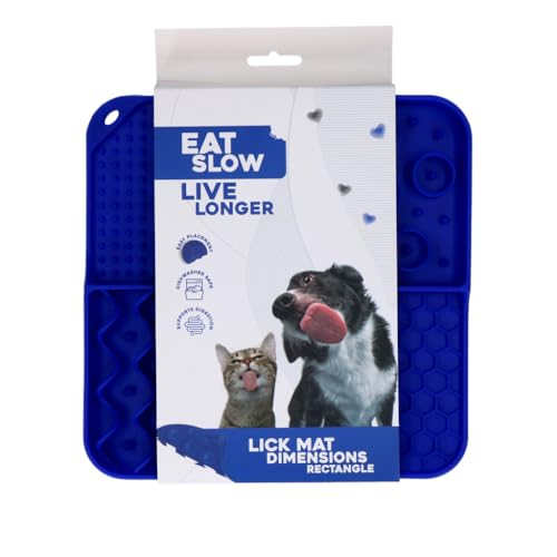 Eat Slow Live Longer Leckmatte - 21 x21 cm - Quadratisch - Schnüffelmatte - Anti-Schnüffelmatte - Slowfeeder - Ablenkung - Hunde und Katzen - 100% Silikon - Spülmaschinenfest - Blau von Eat Slow Live Longer
