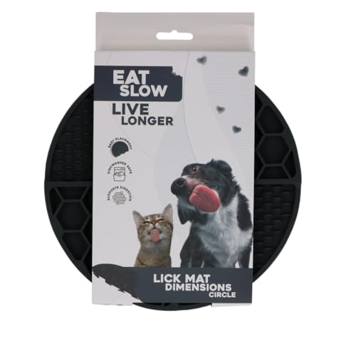 Eat Slow Live Longer Leckmatte Kreis - Ø21 cm - Schnüffelmatte - Anti-Schnüffelmatte - Slowfeeder - Ablenkung - Hunde und Katzen - 100% Silikon - Spülmaschinenfest - Grau von Eat Slow Live Longer