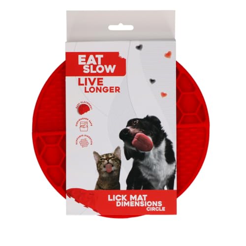 Eat Slow Live Longer Leckmatte Kreis - Ø21 cm - Schnüffelmatte - Anti-Schnüffelmatte - Slowfeeder - Ablenkung - Hunde und Katzen - 100% Silikon - spülmaschinenfest - Rot von Eat Slow Live Longer