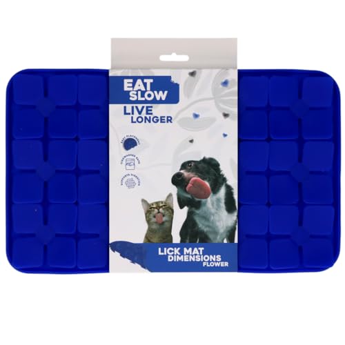 Eat Slow Live Longer Licking Mat Floral Pattern - 21 x 34 cm - Schnüffelmatte - Anti-Schnüffelmatte - Slowfeeder - 100% Silikon - spülmaschinenfest - Blau von Eat Slow Live Longer