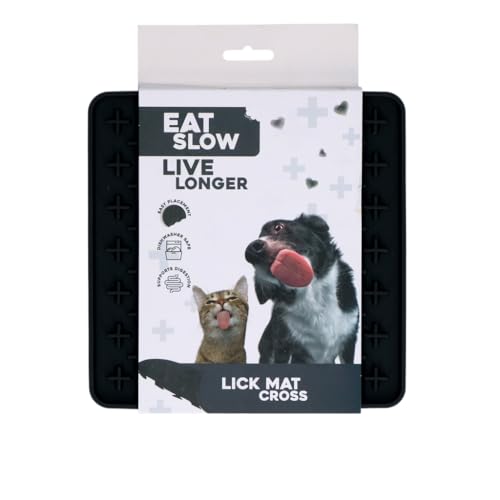 Eat Slow Live Longer Lickmat Crosses - 19 x 19 cm - Quadratisch - Schnuffelmatte - Anti-Kratz-Matte - Slowfeeder - Ablenkung - Hunde und Katzen - 100% Silikon - Spülmaschinenfest - Grau von Eat Slow Live Longer