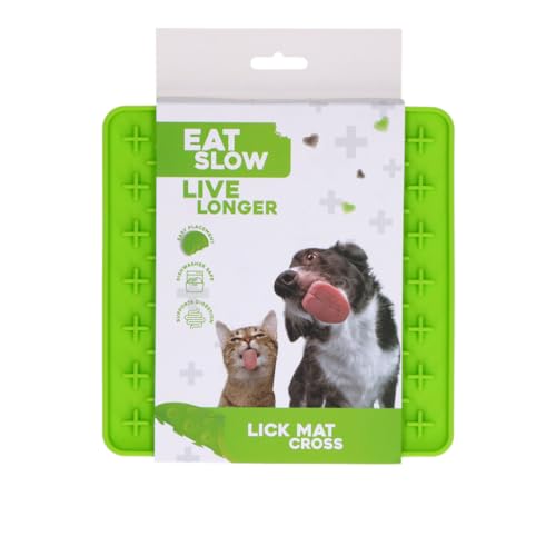 Eat Slow Live Longer Lickmat Crosses - 19 x 19 cm - Quadratisch - Schnuffelmatte - Anti-Kratz-Matte - Slowfeeder - Ablenkung - Hunde und Katzen - 100% Silikon - Spülmaschinenfest - Grün von Eat Slow Live Longer