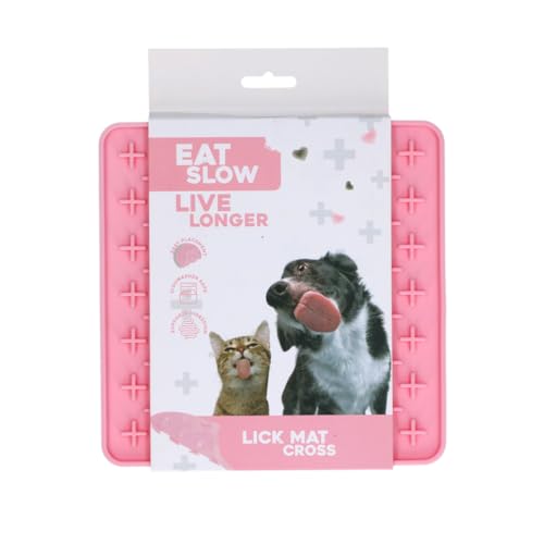 Eat Slow Live Longer Lickmat Crosses - 19 x 19 cm - Quadratisch - Schnuffelmatte - Anti-Kratz-Matte - Slowfeeder - Ablenkung - Hunde und Katzen - 100% Silikon - Spülmaschinenfest - Rosa von Eat Slow Live Longer