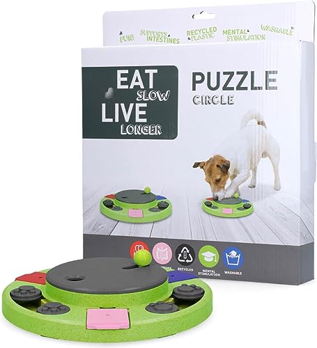 Eat Slow Live Longer Puzzle Circle - Intelligenzspielzeug für Hunde - Interaktives Hundespielzeug - Hundepuzzle - Recycelte Materialien - Kann mit Snacks gefüllt Werden - 27x27x5 cm - Grün von Eat Slow Live Longer