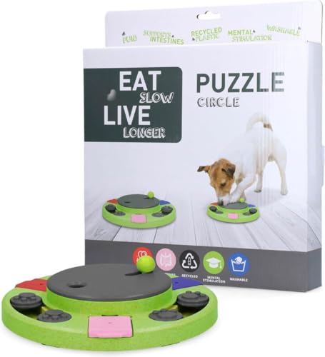 Eat Slow Live Longer Puzzle Circle - Intelligenzspielzeug für Hunde - Interaktives Hundespielzeug - Hundepuzzle - Recycelte Materialien - Kann mit Snacks gefüllt Werden - 27x27x5 cm - Grün von Eat Slow Live Longer