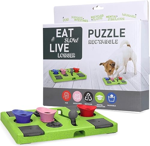 Eat Slow Live Longer Puzzle Rectangle - Intelligenzspielzeug für Hunde - Interaktives Hundespielzeug - Herausforderndes Hundepuzzle - 25x26x5 cm - Grün von Eat Slow Live Longer