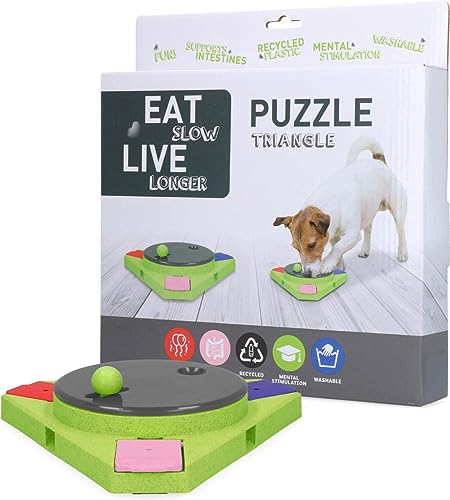 Eat Slow Live Longer Puzzle Triangle - Intelligenzspielzeug für Hunde - Interaktives Hundespielzeug - Herausforderndes Hundepuzzle - 25x25x4 cm - Grün von Eat Slow Live Longer