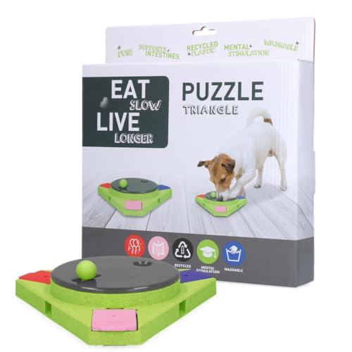 Eat Slow Live Longer Puzzle Triangle - 25 x 25 x 4 cm - Herausforderndes Hundepuzzle - Hundespielzeug - Intelligenzspielzeug für Hunde - Interaktiv - Futternapf mit rutschfesten Füßen - Für Snacks von Eat Slow Live Longer