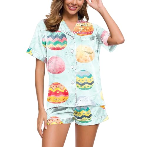 Damen Schlafanzug, Pyjama Set Damen Kurz, Pjs Zweiteiliger Shorty Nachtwäsche Set mit Knöpfe Umlegekragen Nachtkleidung Beiläufig Leichte Kurzarm Top und Schlafhose Schlafoverall Gedruckt Sommer Damen Schlafanzug, Pyjama Set Damen Kurz, Pjs Zweiteiliger Shorty Nachtwäsche Set mit Knöpfe Umlegekragen Nachtkleidung Beiläufig Leichte Kurzarm Top und Schlafhose Schlafoverall Gedruckt Sommer von Eauptffy