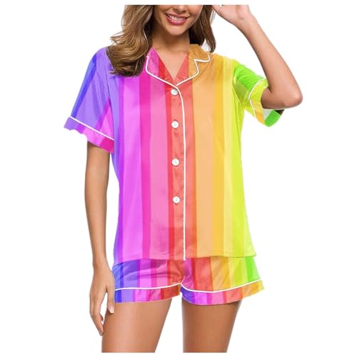 Damen Schlafanzug Kurz, Damen Pyjama Kurz, Schlafanzüge Zweiteilige Kurz Nachtwäsche Set Reverskragen mit Knöpfen Hausanzug Komfort Freizeit Kurzarm Shirt und Short Schlafoverall Bedrucktes Sommer Damen Schlafanzug Kurz, Damen Pyjama Kurz, Schlafanzüge Zweiteilige Kurz Nachtwäsche Set Reverskragen mit Knöpfen Hausanzug Komfort Freizeit Kurzarm Shirt und Short Schlafoverall Bedrucktes Sommer von Eauptffy