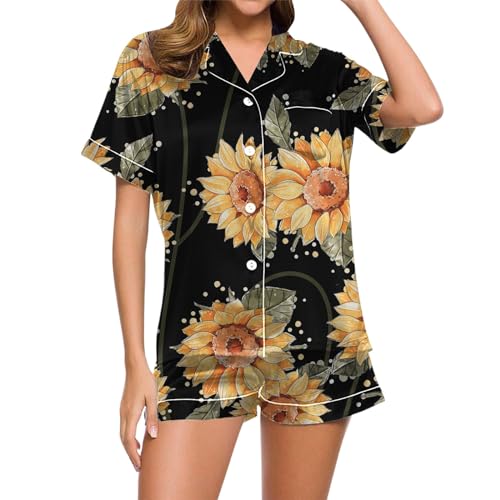 Damen Schlafanzug Kurz, Pyjama Damen Satin, Schlafanzüge Zweiteiliges Kurz Nachtwäsche Reverskragen mit Knöpfe Homewear Lässig Weich Kurzarm T Shirt und Schlafshort Morgenmantel Bedruckter 2024 Damen Schlafanzug Kurz, Pyjama Damen Satin, Schlafanzüge Zweiteiliges Kurz Nachtwäsche Reverskragen mit Knöpfe Homewear Lässig Weich Kurzarm T Shirt und Schlafshort Morgenmantel Bedruckter 2024 von Eauptffy