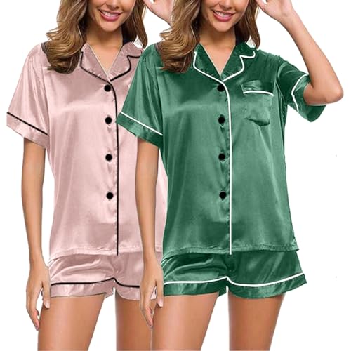 Eauptffy 2pc Schlafanzug Mädchen Kurz, Shorty Pyjama Damen, Pyjamas Set Shorty Zweiteiliges Nachtwäsche Set mit Knöpfe Revers Sleepwear Lounge Kurzarm Shirt und Kurze Hosen Negligé Einfarbiges Sommer Eauptffy 2pc Schlafanzug Mädchen Kurz, Shorty Pyjama Damen, Pyjamas Set Shorty Zweiteiliges Nachtwäsche Set mit Knöpfe Revers Sleepwear Lounge Kurzarm Shirt und Kurze Hosen Negligé Einfarbiges Sommer von Eauptffy