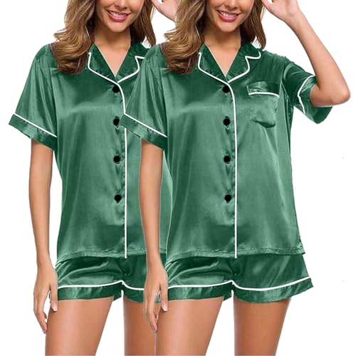 Eauptffy 2pc Schlafanzug Mädchen Kurz, Shorty Pyjama Damen, Pyjamas Set Shorty Zweiteiliges Nachtwäsche Set mit Knöpfe Revers Sleepwear Lounge Kurzarm Shirt und Kurze Hosen Negligé Einfarbiges Sommer Eauptffy 2pc Schlafanzug Mädchen Kurz, Shorty Pyjama Damen, Pyjamas Set Shorty Zweiteiliges Nachtwäsche Set mit Knöpfe Revers Sleepwear Lounge Kurzarm Shirt und Kurze Hosen Negligé Einfarbiges Sommer von Eauptffy