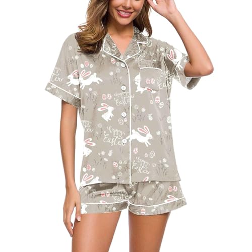 Eauptffy Damen Schlafanzug Kurz, Pyjama Damen Kurz Sexy, Pyjamas Set Zweiteiler Kurz Nachtwäsche Umlegekragen mit Knopf Loungewear Weich Lounge Kurzarm Top und Short Nachtkleid Gedruckt Sommer Eauptffy Damen Schlafanzug Kurz, Pyjama Damen Kurz Sexy, Pyjamas Set Zweiteiler Kurz Nachtwäsche Umlegekragen mit Knopf Loungewear Weich Lounge Kurzarm Top und Short Nachtkleid Gedruckt Sommer von Eauptffy