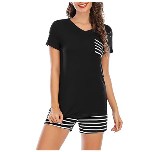 Eauptffy Schlafanzug Damen, Pyjama Damen Kurz Sexy, Schlafanzüge Kurz Zweiteilige Nachtwäsche Set V-Ausschnitt Homewear Weich Freizeit Kurzarm Oberteil und Schlafhosen Morgenmantel Streifen 2024 Eauptffy Schlafanzug Damen, Pyjama Damen Kurz Sexy, Schlafanzüge Kurz Zweiteilige Nachtwäsche Set V-Ausschnitt Homewear Weich Freizeit Kurzarm Oberteil und Schlafhosen Morgenmantel Streifen 2024 von Eauptffy