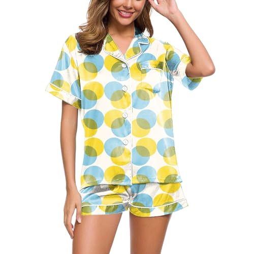 Eauptffy Schlafanzug Damen Satin, Pyjama Damen Kurz, Pyjama Set Kurz Zweiteiliges Nachtwäsche mit Knopf Reverskragen Hausanzug Lässige Komfort Kurzarm Shirt und Schlafshorts Morgenmantel Druck Sommer Eauptffy Schlafanzug Damen Satin, Pyjama Damen Kurz, Pyjama Set Kurz Zweiteiliges Nachtwäsche mit Knopf Reverskragen Hausanzug Lässige Komfort Kurzarm Shirt und Schlafshorts Morgenmantel Druck Sommer von Eauptffy