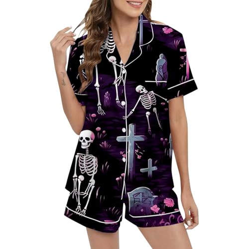 Eauptffy Schlafanzug Damen Satin, Pyjama Damen Kurz Sexy, Pyjamas Set Shorty Zweiteiler Nachtwäsche Turnup mit Knöpfen Nightwear Lounge Weich Kurzarm Shirt und Schlafhosen Nachtkleid Bedruckt Sommer Eauptffy Schlafanzug Damen Satin, Pyjama Damen Kurz Sexy, Pyjamas Set Shorty Zweiteiler Nachtwäsche Turnup mit Knöpfen Nightwear Lounge Weich Kurzarm Shirt und Schlafhosen Nachtkleid Bedruckt Sommer von Eauptffy