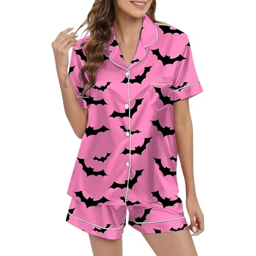 Eauptffy Schlafanzug Damen Satin, Pyjama Damen Kurz Sexy, Pyjamas Set Shorty Zweiteiler Nachtwäsche Turnup mit Knöpfen Nightwear Lounge Weich Kurzarm Shirt und Schlafhosen Nachtkleid Bedruckt Sommer Eauptffy Schlafanzug Damen Satin, Pyjama Damen Kurz Sexy, Pyjamas Set Shorty Zweiteiler Nachtwäsche Turnup mit Knöpfen Nightwear Lounge Weich Kurzarm Shirt und Schlafhosen Nachtkleid Bedruckt Sommer von Eauptffy
