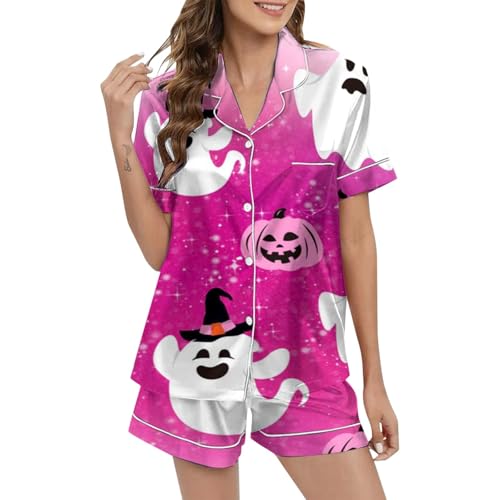 Eauptffy Schlafanzug Damen Satin, Pyjama Damen Kurz Sexy, Pyjamas Set Shorty Zweiteiler Nachtwäsche Turnup mit Knöpfen Nightwear Lounge Weich Kurzarm Shirt und Schlafhosen Nachtkleid Bedruckt Sommer Eauptffy Schlafanzug Damen Satin, Pyjama Damen Kurz Sexy, Pyjamas Set Shorty Zweiteiler Nachtwäsche Turnup mit Knöpfen Nightwear Lounge Weich Kurzarm Shirt und Schlafhosen Nachtkleid Bedruckt Sommer von Eauptffy