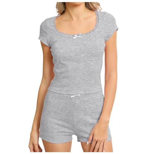 Eauptffy Schlafanzug Damen Sommer, Damen Pyjama Sommer, Pyjamas Set Kurz Zweiteiler Nachtwäsche Rundhals Homewear Weich Freizeit Kurzarm Oberteil und Schlafshorts Schlafoverall Einfarbiger 2024 Eauptffy Schlafanzug Damen Sommer, Damen Pyjama Sommer, Pyjamas Set Kurz Zweiteiler Nachtwäsche Rundhals Homewear Weich Freizeit Kurzarm Oberteil und Schlafshorts Schlafoverall Einfarbiger 2024 von Eauptffy