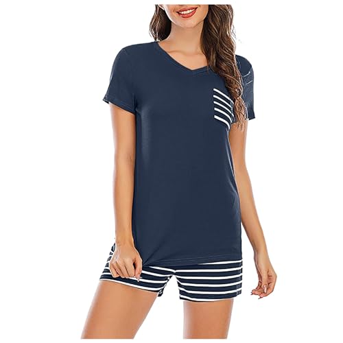 Eauptffy Schlafanzug Kurz Damen, Pyjama Damen Kurz Sexy, Pjs Kurz Zweiteiler Nachtwäsche Set V-Ausschnitt Nightwear Kuschelig Freizeit Kurzarm Top und Pyjamahose Bademantel Gestreifter Halloween Eauptffy Schlafanzug Kurz Damen, Pyjama Damen Kurz Sexy, Pjs Kurz Zweiteiler Nachtwäsche Set V-Ausschnitt Nightwear Kuschelig Freizeit Kurzarm Top und Pyjamahose Bademantel Gestreifter Halloween von Eauptffy
