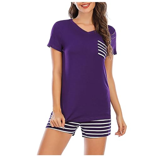 Eauptffy Schlafanzug Kurz Damen, Pyjama Damen Kurz Sexy, Pjs Kurz Zweiteiler Nachtwäsche Set V-Ausschnitt Nightwear Kuschelig Freizeit Kurzarm Top und Pyjamahose Bademantel Gestreifter Halloween Eauptffy Schlafanzug Kurz Damen, Pyjama Damen Kurz Sexy, Pjs Kurz Zweiteiler Nachtwäsche Set V-Ausschnitt Nightwear Kuschelig Freizeit Kurzarm Top und Pyjamahose Bademantel Gestreifter Halloween von Eauptffy