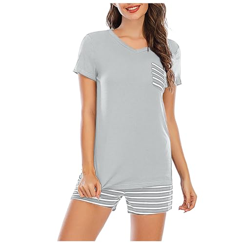 Eauptffy Schlafanzug Kurz Damen, Pyjama Damen Kurz Sexy, Pjs Kurz Zweiteiler Nachtwäsche Set V-Ausschnitt Nightwear Kuschelig Freizeit Kurzarm Top und Pyjamahose Bademantel Gestreifter Halloween Eauptffy Schlafanzug Kurz Damen, Pyjama Damen Kurz Sexy, Pjs Kurz Zweiteiler Nachtwäsche Set V-Ausschnitt Nightwear Kuschelig Freizeit Kurzarm Top und Pyjamahose Bademantel Gestreifter Halloween von Eauptffy