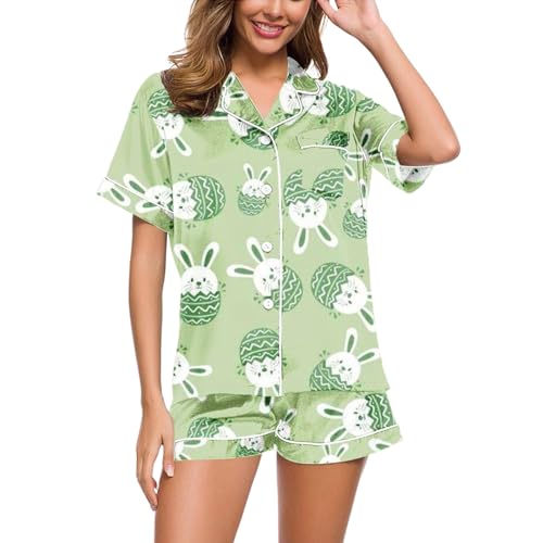 Eauptffy Schlafanzug Teenager Mädchen, Womens Pyjamas, Pyjama Set Shorty Zweiteiler Nachtwäsche mit Knopfleiste Umlegekragen Nightwear Leicht Lounge Kurzarm Shirt und Short Nachtkleid Gedruckt Sommer Eauptffy Schlafanzug Teenager Mädchen, Womens Pyjamas, Pyjama Set Shorty Zweiteiler Nachtwäsche mit Knopfleiste Umlegekragen Nightwear Leicht Lounge Kurzarm Shirt und Short Nachtkleid Gedruckt Sommer von Eauptffy