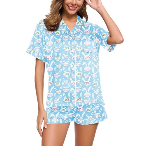 Satin Schlafanzug Damen, Damen Pyjama Kurz, Pyjama Set Kurz Zweiteiler Nachtwäsche Umlegekragen mit Knöpfen Nightwear Lässige Bequemer Kurzarm Oberteil und Kurze Hose Bademantel Bedruckter 2024 Satin Schlafanzug Damen, Damen Pyjama Kurz, Pyjama Set Kurz Zweiteiler Nachtwäsche Umlegekragen mit Knöpfen Nightwear Lässige Bequemer Kurzarm Oberteil und Kurze Hose Bademantel Bedruckter 2024 von Eauptffy