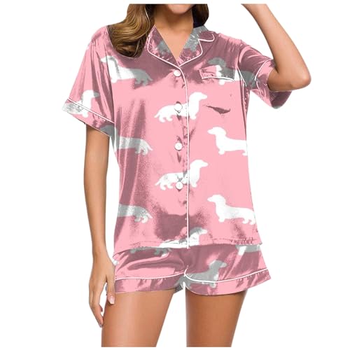 Satin Schlafanzug Damen, Pyjama Damen Kurz Sexy, Pyjama-Set Zweiteiler Shorty Nachtwäsche Set mit Knopf Revers Nightwear Lässige Komfort Kurzarm Nachthemd und Kurze Hose Bademantel Bedruckte 2024 Satin Schlafanzug Damen, Pyjama Damen Kurz Sexy, Pyjama-Set Zweiteiler Shorty Nachtwäsche Set mit Knopf Revers Nightwear Lässige Komfort Kurzarm Nachthemd und Kurze Hose Bademantel Bedruckte 2024 von Eauptffy