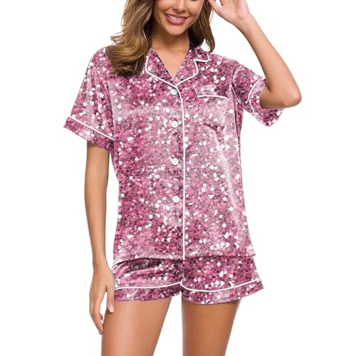 Schlafanzug Damen Kurz, Pyjama Damen, Pyjama-Set Shorty Zweiteiler Nachtwäsche mit Knopfleiste Reverskragen Homewear Leichte Casual Kurzarm Shirt und Schlafhosen Morgenmantel Bedruckt Halloween Schlafanzug Damen Kurz, Pyjama Damen, Pyjama-Set Shorty Zweiteiler Nachtwäsche mit Knopfleiste Reverskragen Homewear Leichte Casual Kurzarm Shirt und Schlafhosen Morgenmantel Bedruckt Halloween von Eauptffy