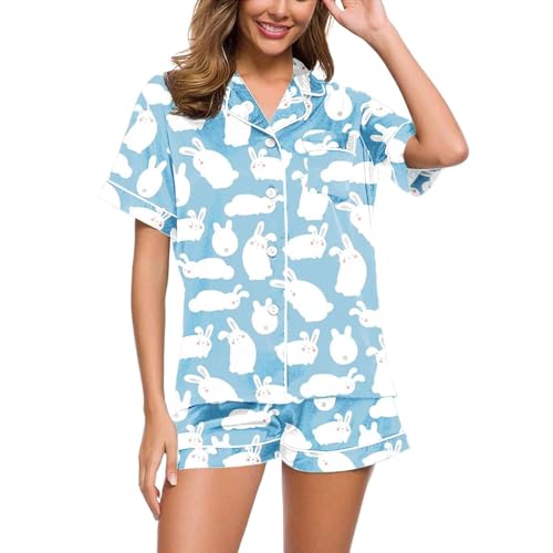 Schlafanzug Damen Kurz Set Sexy, Sommer Pyjama Damen Kurz, Pyjama Set Kurz Zweiteiliges Nachtwäsche Revers mit Knopf Homewear Lässiger Leicht Kurzarm Top und Kurze Hose Bademantel Gedruckte Halloween Schlafanzug Damen Kurz Set Sexy, Sommer Pyjama Damen Kurz, Pyjama Set Kurz Zweiteiliges Nachtwäsche Revers mit Knopf Homewear Lässiger Leicht Kurzarm Top und Kurze Hose Bademantel Gedruckte Halloween von Eauptffy