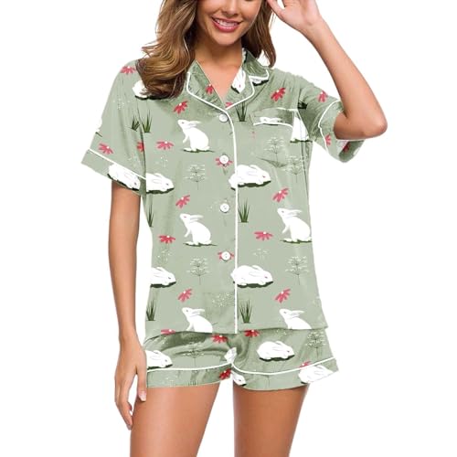 Schlafanzug Damen Kurz Set Sexy, Sommer Pyjama Damen Kurz, Pyjama Set Kurz Zweiteiliges Nachtwäsche Revers mit Knopf Homewear Lässiger Leicht Kurzarm Top und Kurze Hose Bademantel Gedruckte Halloween Schlafanzug Damen Kurz Set Sexy, Sommer Pyjama Damen Kurz, Pyjama Set Kurz Zweiteiliges Nachtwäsche Revers mit Knopf Homewear Lässiger Leicht Kurzarm Top und Kurze Hose Bademantel Gedruckte Halloween von Eauptffy
