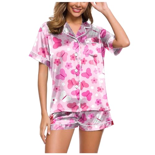 Schlafanzug Damen Sommer, Pyjama Set Damen Kurz, Pyjama-Set Shorty Zweiteilige Nachtwäsche Set Turnup mit Knopf Nightwear Lounge Bequeme Kurzarm Oberteil und Schlafhose Nachtkleid Gedruckter Sommer Schlafanzug Damen Sommer, Pyjama Set Damen Kurz, Pyjama-Set Shorty Zweiteilige Nachtwäsche Set Turnup mit Knopf Nightwear Lounge Bequeme Kurzarm Oberteil und Schlafhose Nachtkleid Gedruckter Sommer von Eauptffy