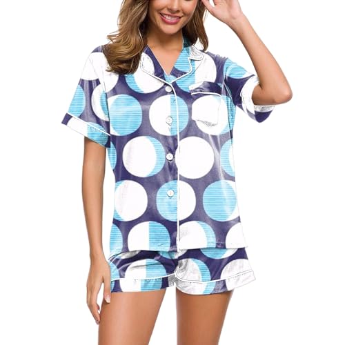 Schlafanzug Kurz Damen, Sommer Pyjama Damen Kurz, Pyjamas Kurz Zweiteiliger Nachtwäsche Set Reverskragen mit Knöpfen Hausanzug Lässiges Leicht Kurzarm Top und Shorts Morgenmantel Druck Halloween Schlafanzug Kurz Damen, Sommer Pyjama Damen Kurz, Pyjamas Kurz Zweiteiliger Nachtwäsche Set Reverskragen mit Knöpfen Hausanzug Lässiges Leicht Kurzarm Top und Shorts Morgenmantel Druck Halloween von Eauptffy